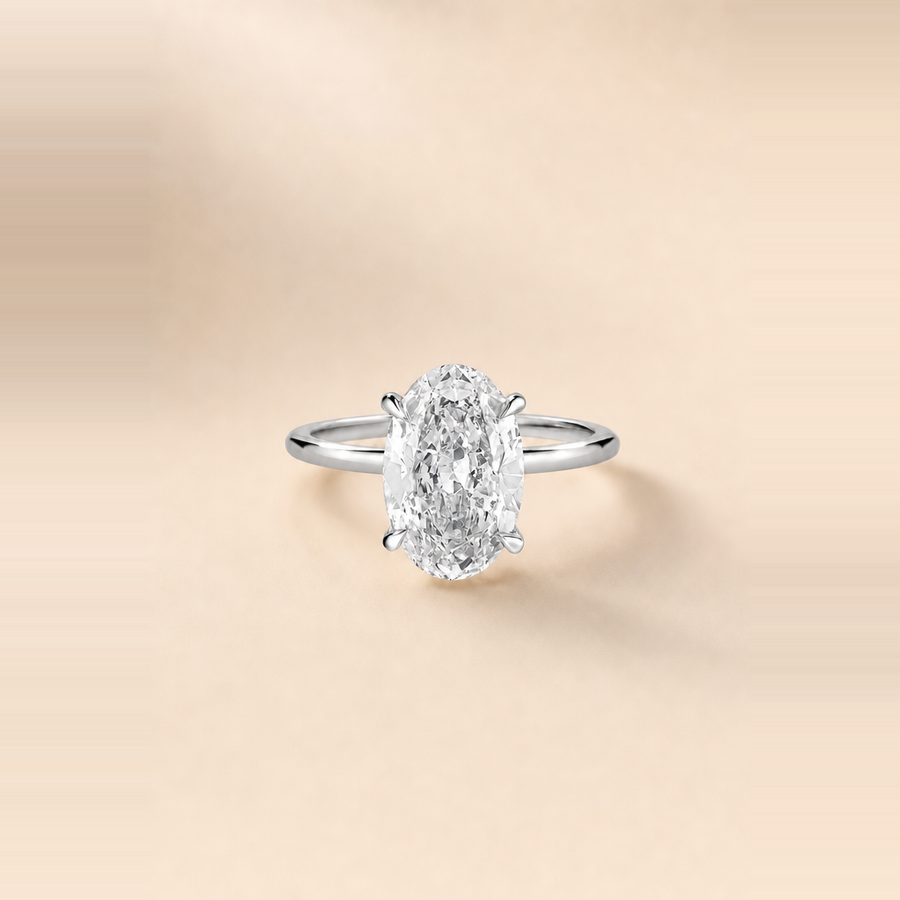 Oval Solitaire Diamond with Hidden Halo and Extra Thin Band — view 6