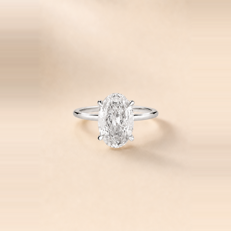 Oval Solitaire Diamond with Hidden Halo and Extra Thin Band — view 2