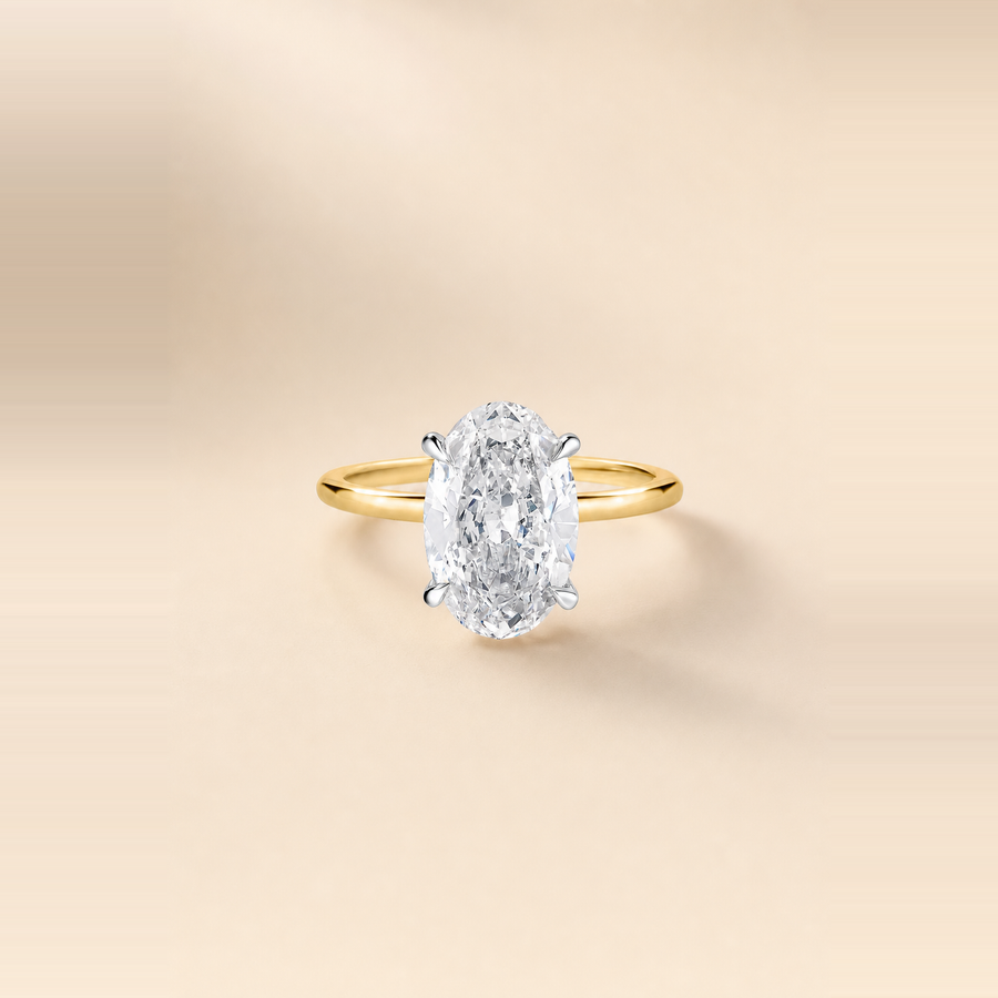 Oval Solitaire Diamond with Hidden Halo and Extra Thin Band — view 1
