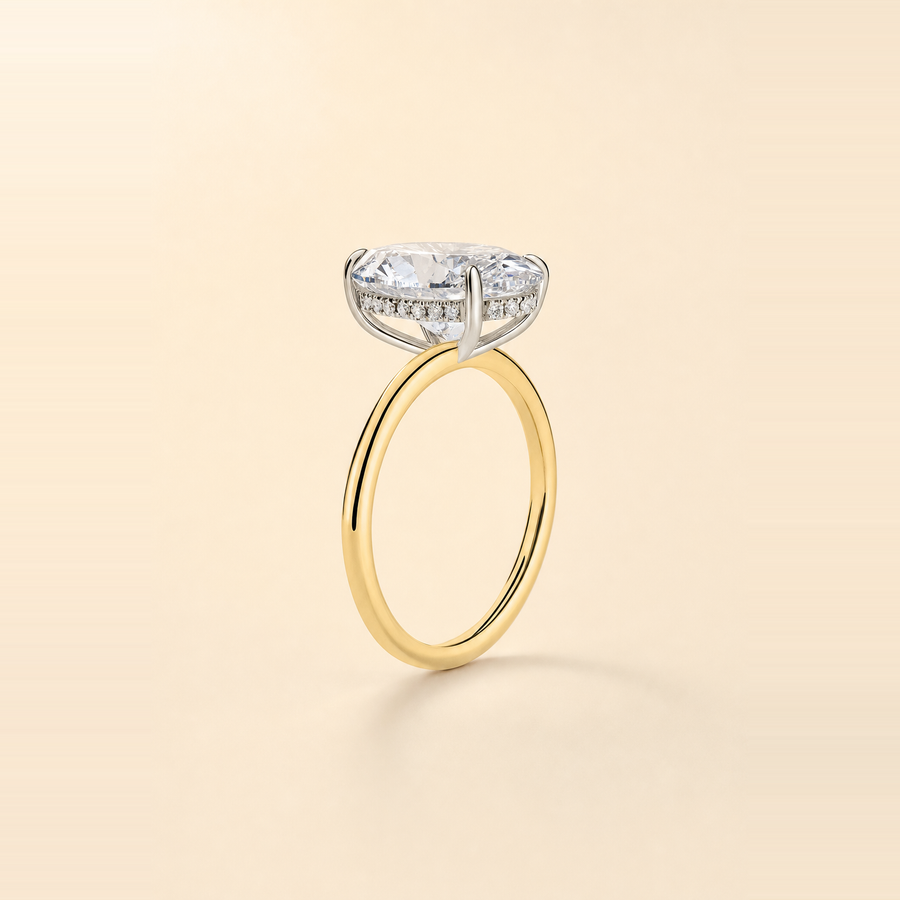 Oval Solitaire Diamond with Hidden Halo and Extra Thin Band — view 4