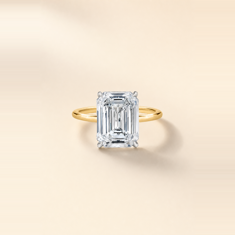 Emerald Solitaire Diamond with Hidden Halo and Extra Thin Band — view 1