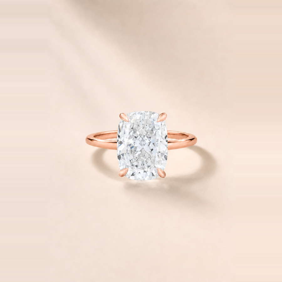 Cushion Solitaire Diamond with Hidden Halo and Extra Thin Band — view 3
