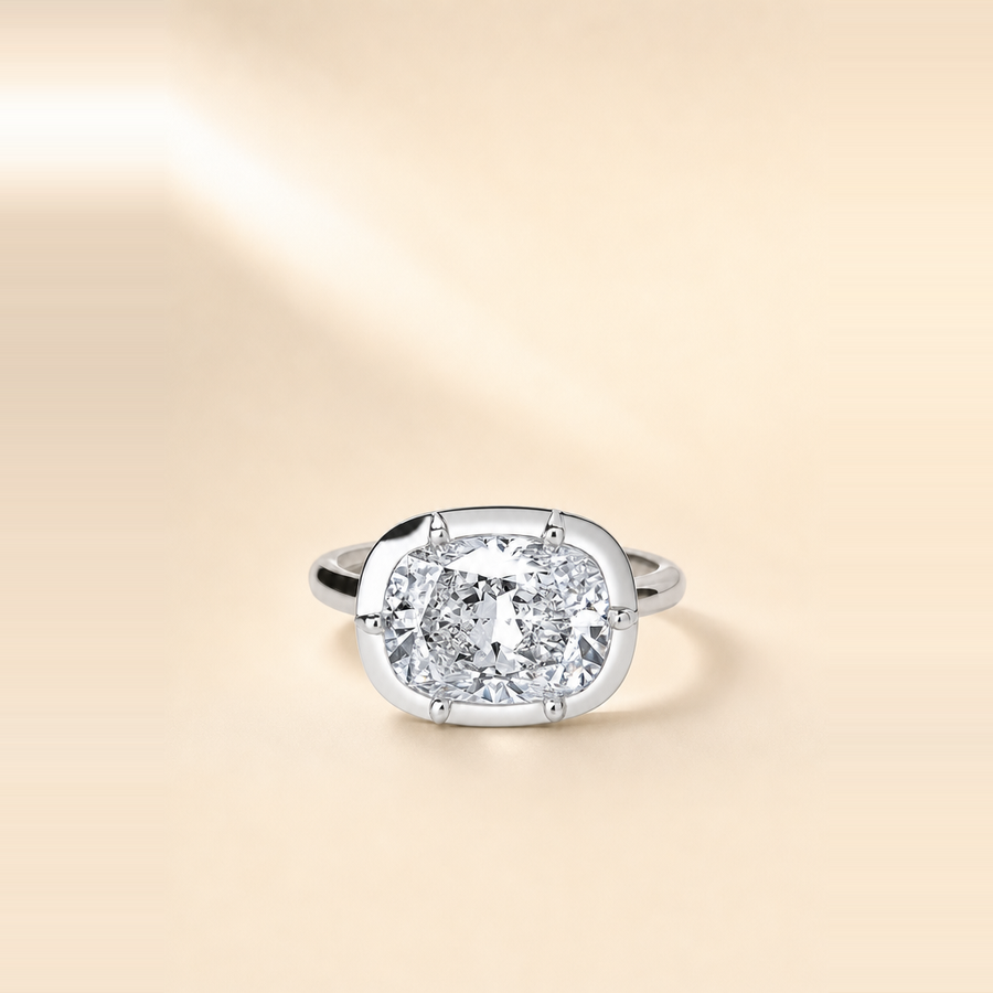 Cushion East-West Bezel Set Diamond in Mixed Metals — view 5