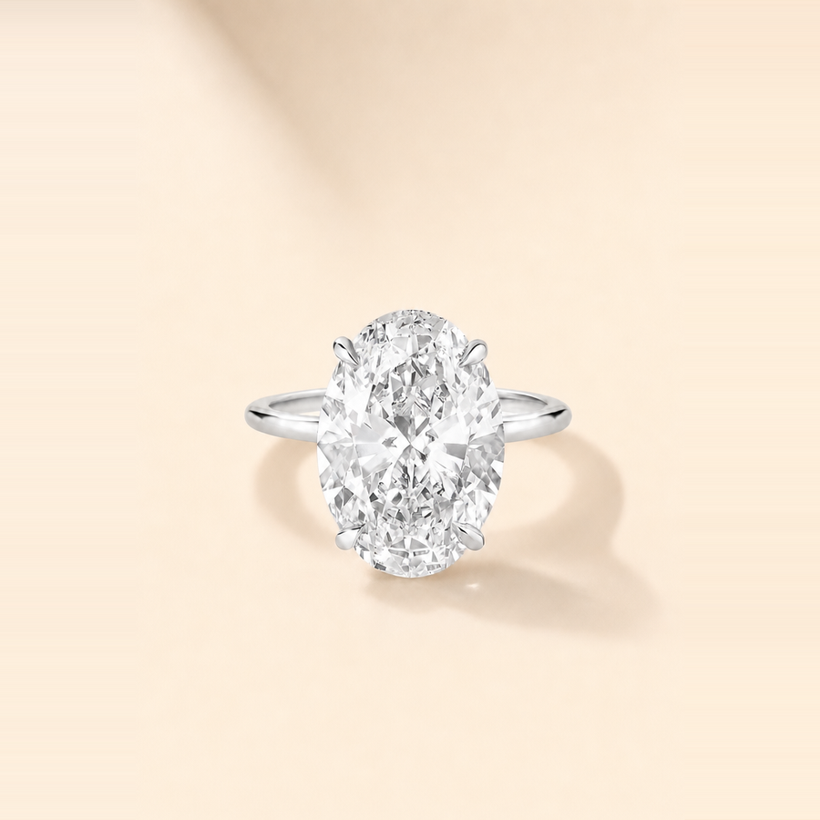 Oval Solitaire Diamond with Extra Thin Band — view 2