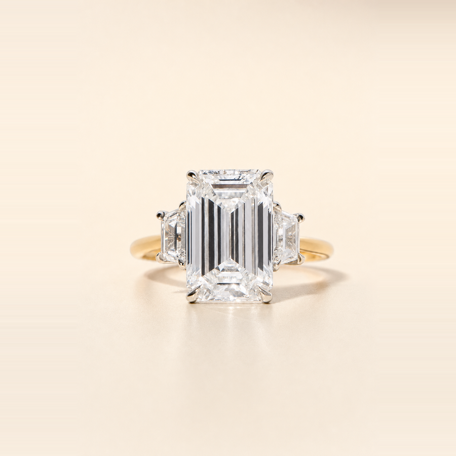 Three-Stone Emerald & Trapezoid Engagement Ring — view 5