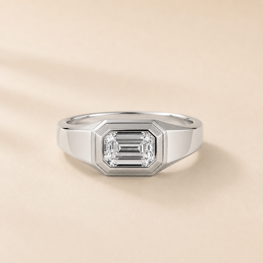 Men's Emerald Bezel Signet Ring — view 3