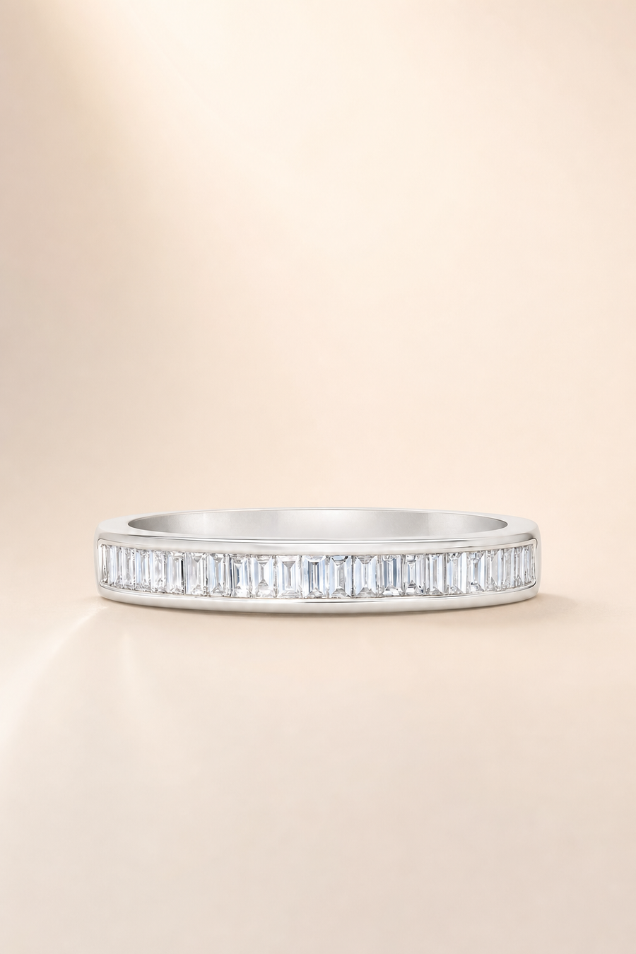 Baguette Channel Set Diamond Half Eternity Band — view 3