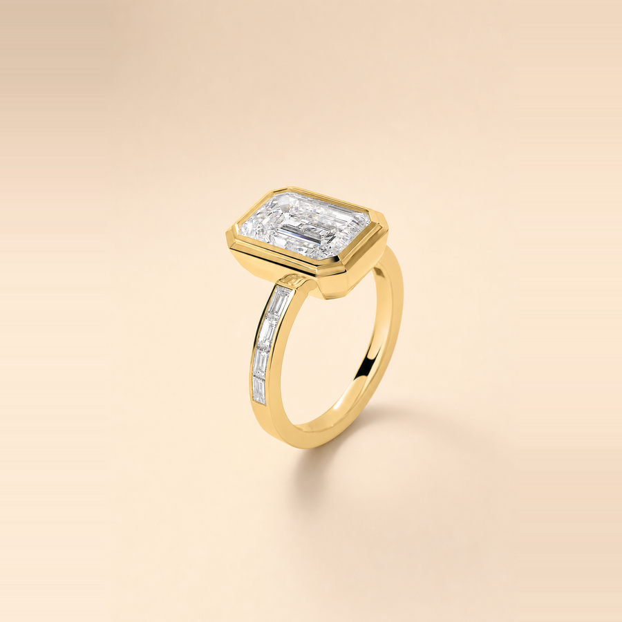 Emerald Bezel Set Diamond with Channel Set Band — view 3