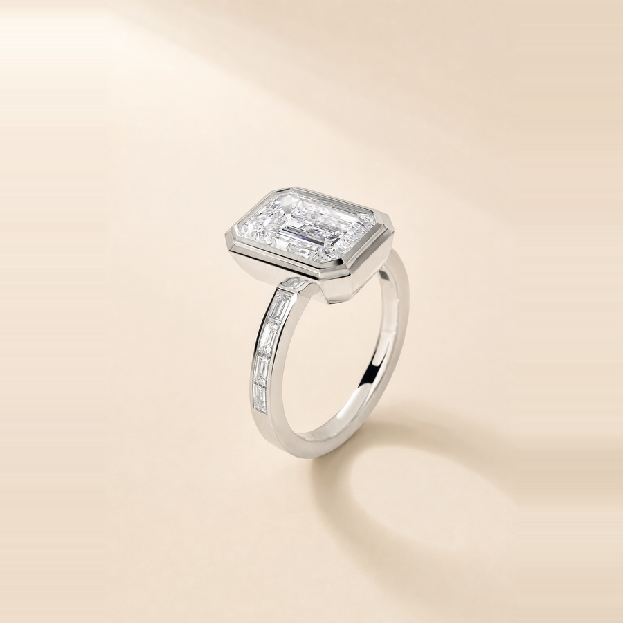 Emerald Bezel Set Diamond with Channel Set Band — view 7