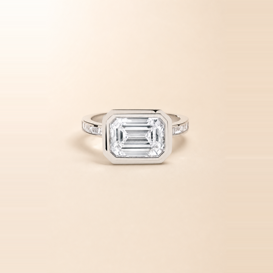 Emerald Bezel Set Diamond with Channel Set Band — view 8