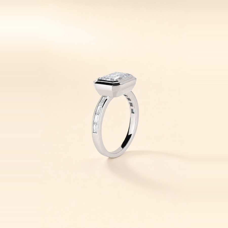 Emerald Bezel Set Diamond with Channel Set Band — view 9