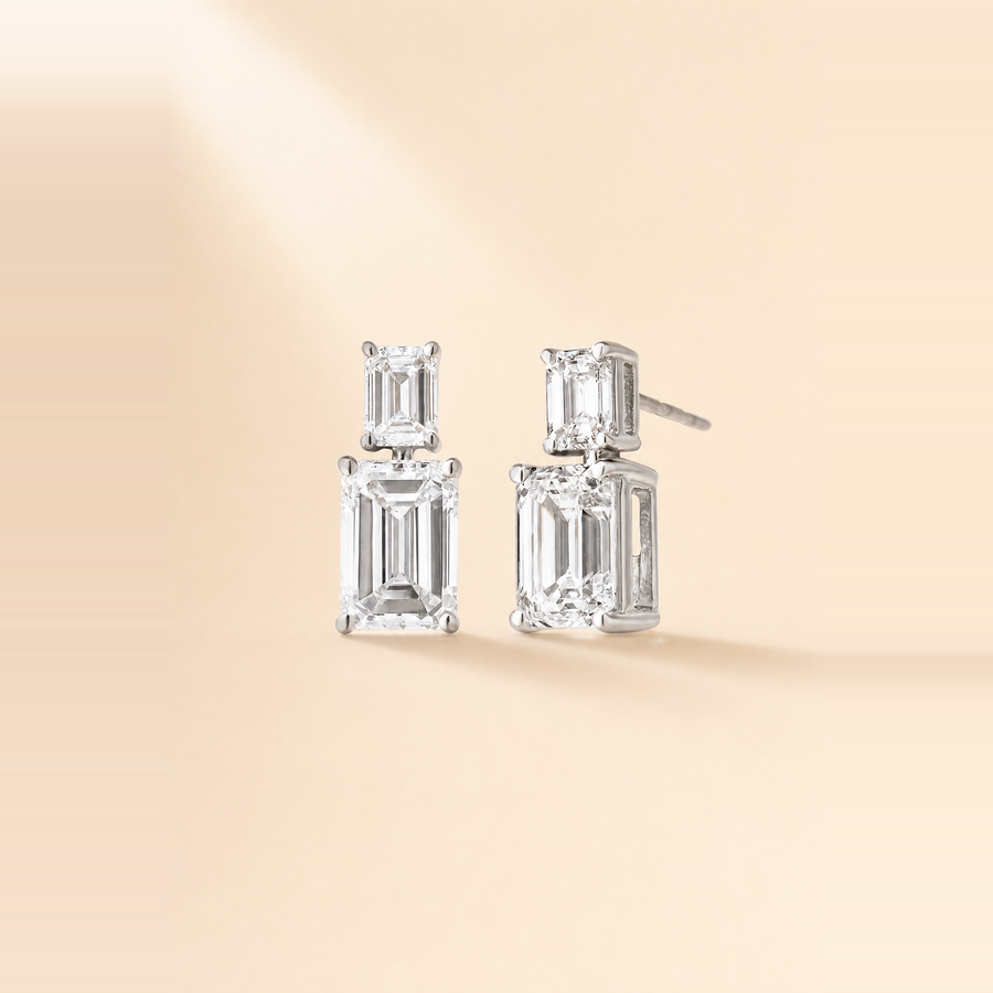 Emerald Double Drop Diamond Earrings — view 2