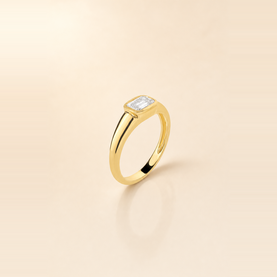 Emerald East-West Bezel Signet Ring — view 1