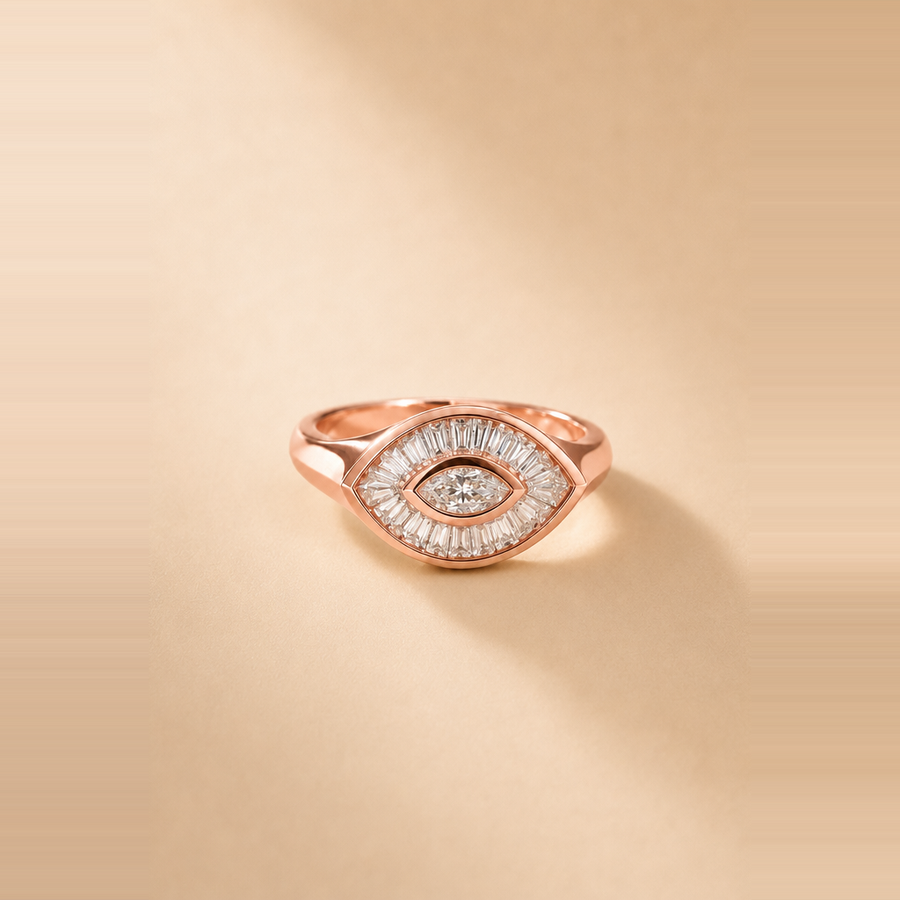 Evil Eye Marquise + Baguette Diamond Signet Ring — view 3