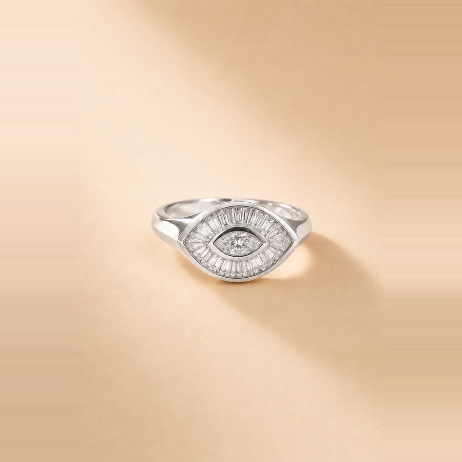 Evil Eye Marquise + Baguette Diamond Signet Ring — view 2