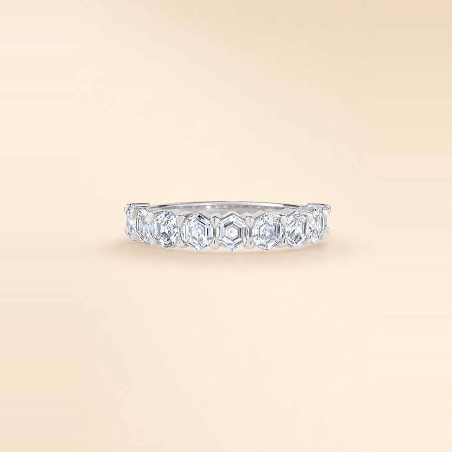 Hexagon Shared Prong Half Eternity Band — view 2