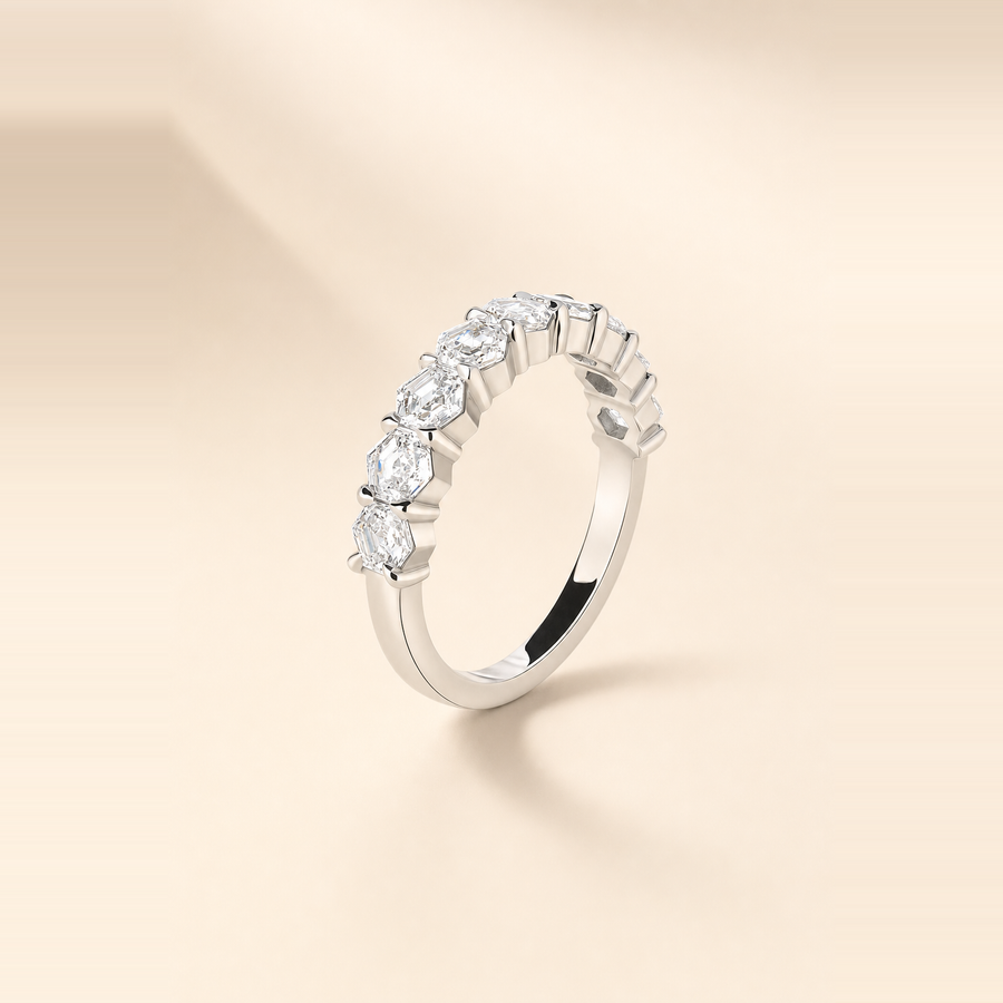 Hexagon Shared Prong Half Eternity Band — view 4