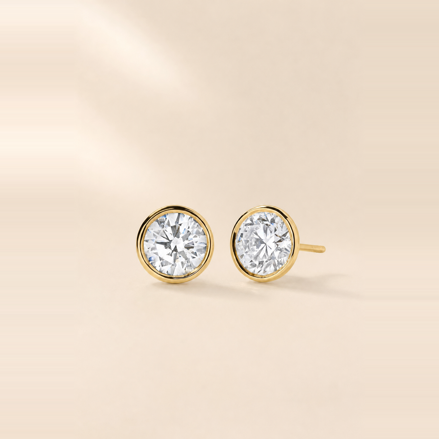 Round Bezel Set Diamond Studs — view 1