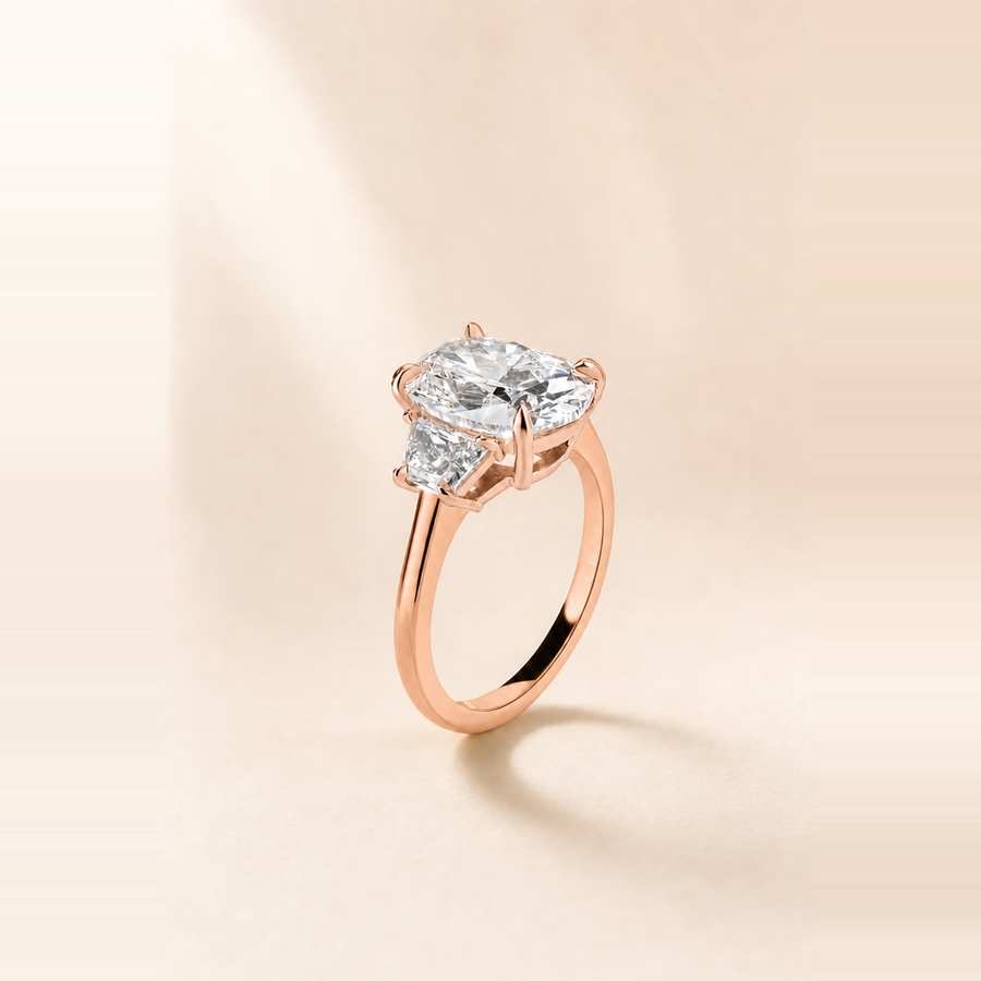 Cushion Three Stone Diamond with Trapezoid Accents — view 4