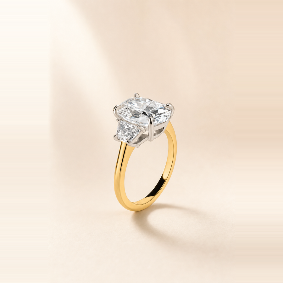 Cushion Three Stone Diamond with Trapezoid Accents — view 3