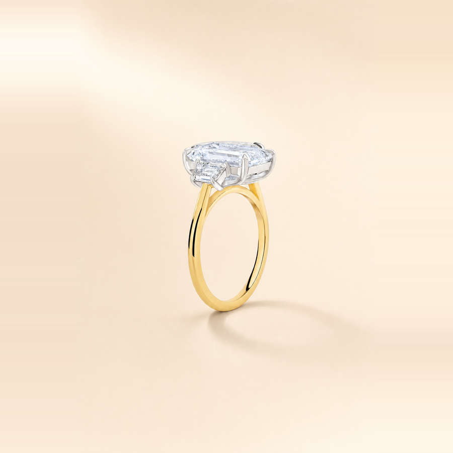 Emerald Three Stone Diamond with Tapered Trapezoid Side Stones — view 3