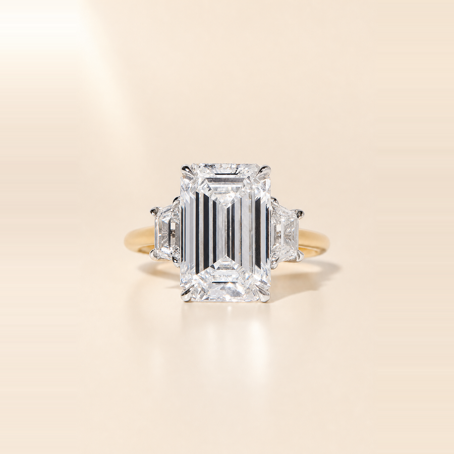 Emerald Three Stone Diamond with Tapered Trapezoid Side Stones — view 5