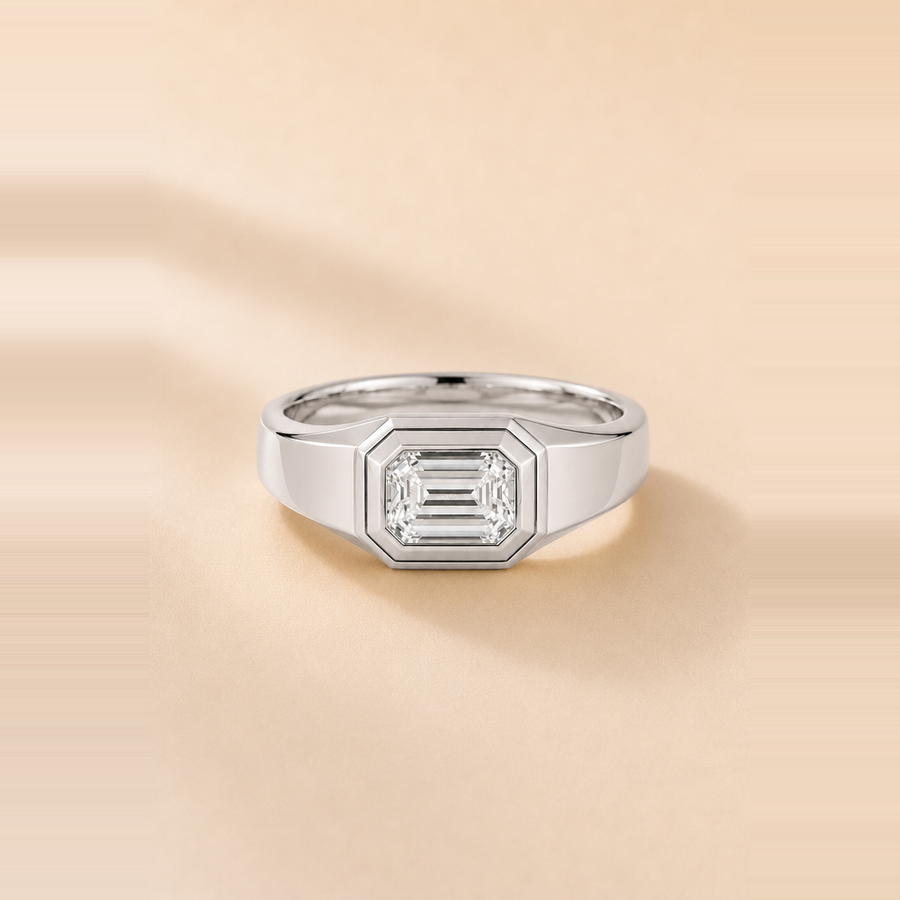 Men's Emerald Bezel Signet Ring &mdash; view 5
