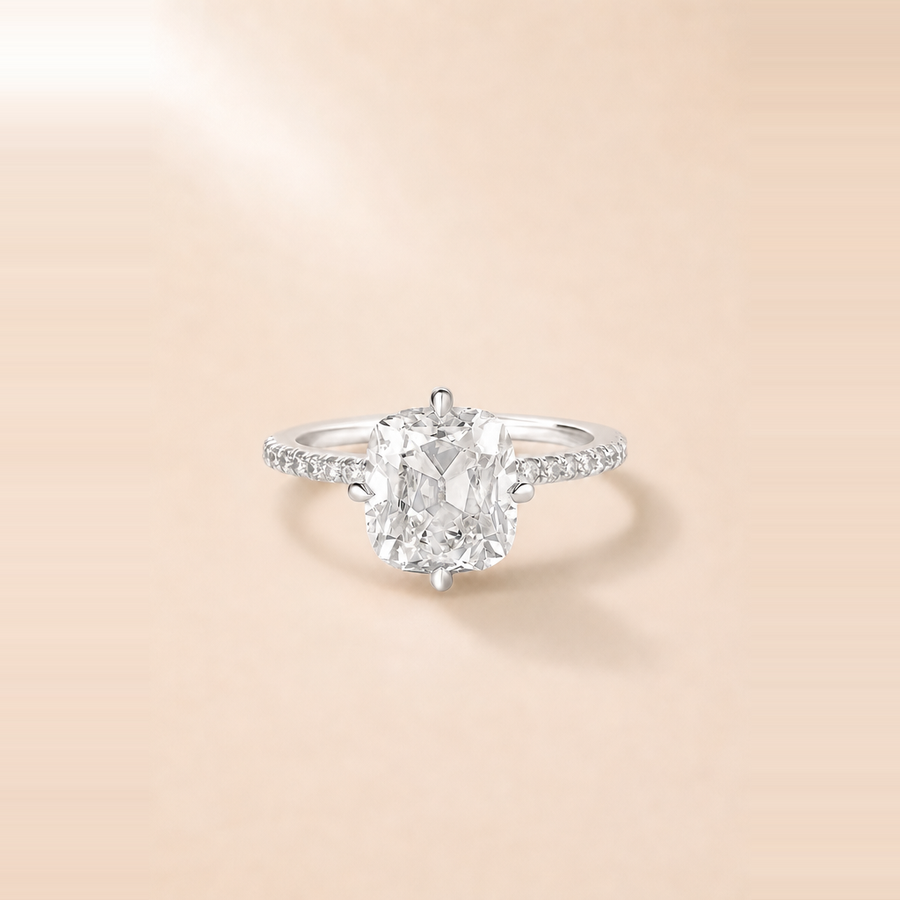 Old Mine Solitaire Diamond with Pavé Accents & Hidden Halo &mdash; view 2