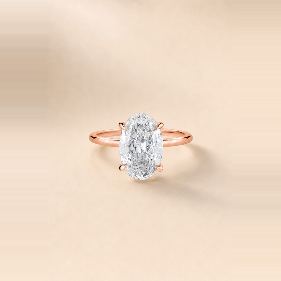 Oval Solitaire Diamond with Hidden Halo and Extra Thin Band &mdash; view 5