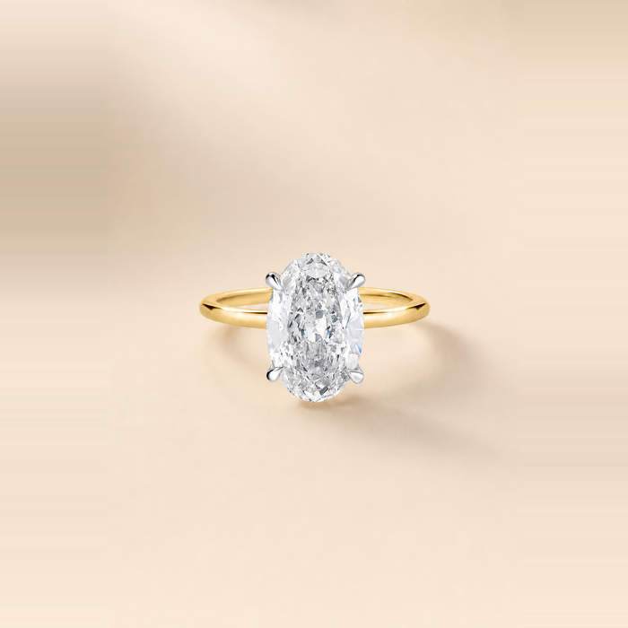 Oval Solitaire Diamond with Hidden Halo and Extra Thin Band