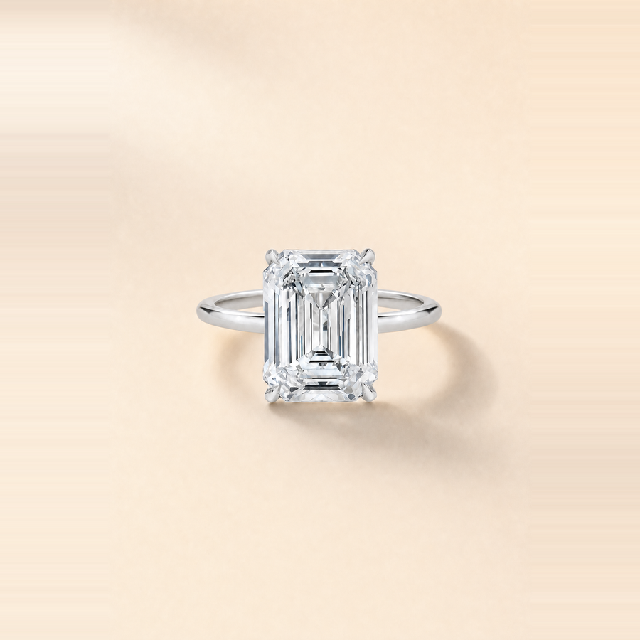 Emerald Solitaire Diamond with Hidden Halo and Extra Thin Band &mdash; view 5
