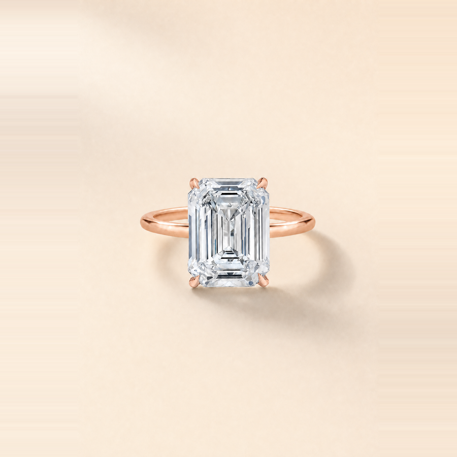 Emerald Solitaire Diamond with Hidden Halo and Extra Thin Band &mdash; view 4