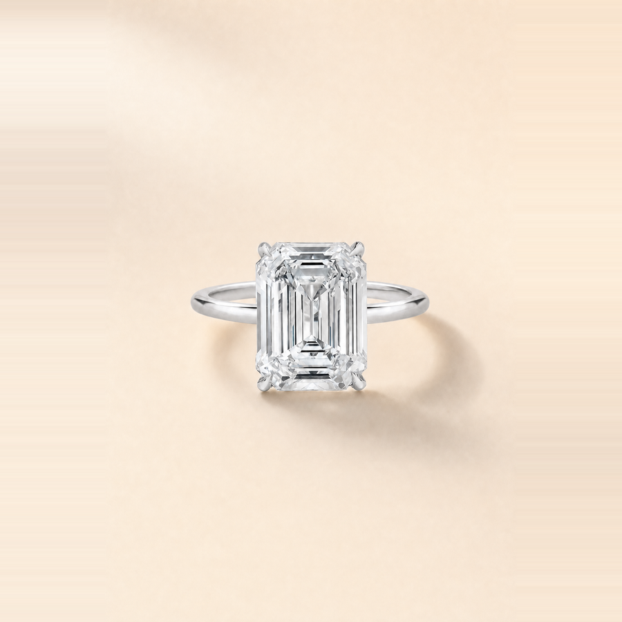 Emerald Solitaire Diamond with Hidden Halo and Extra Thin Band &mdash; view 2