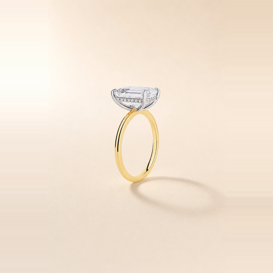 Emerald Solitaire Diamond with Hidden Halo and Extra Thin Band &mdash; view 3