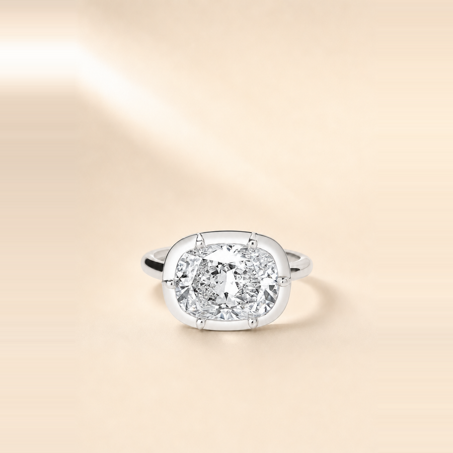 Cushion East-West Bezel Set Diamond in Mixed Metals &mdash; view 2