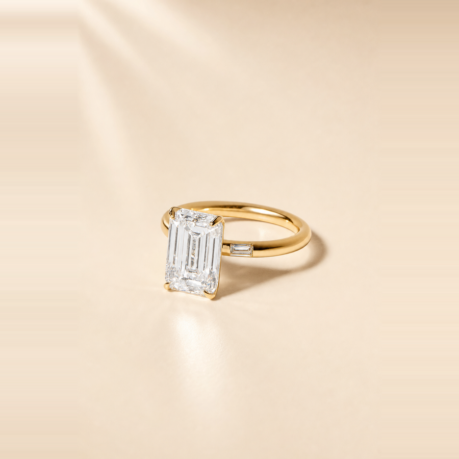 Emerald Solitaire Diamond with Baguette Diamond Inlay Accents &mdash; view 4
