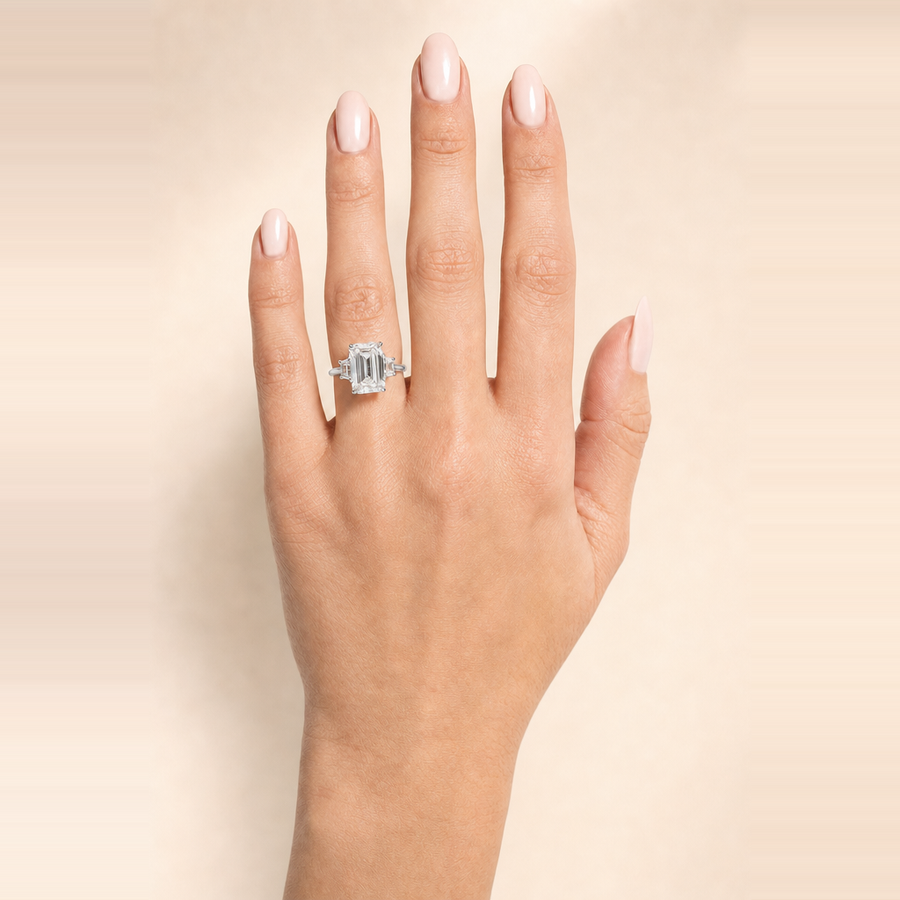 Three-Stone Emerald & Trapezoid Engagement Ring &mdash; view 7