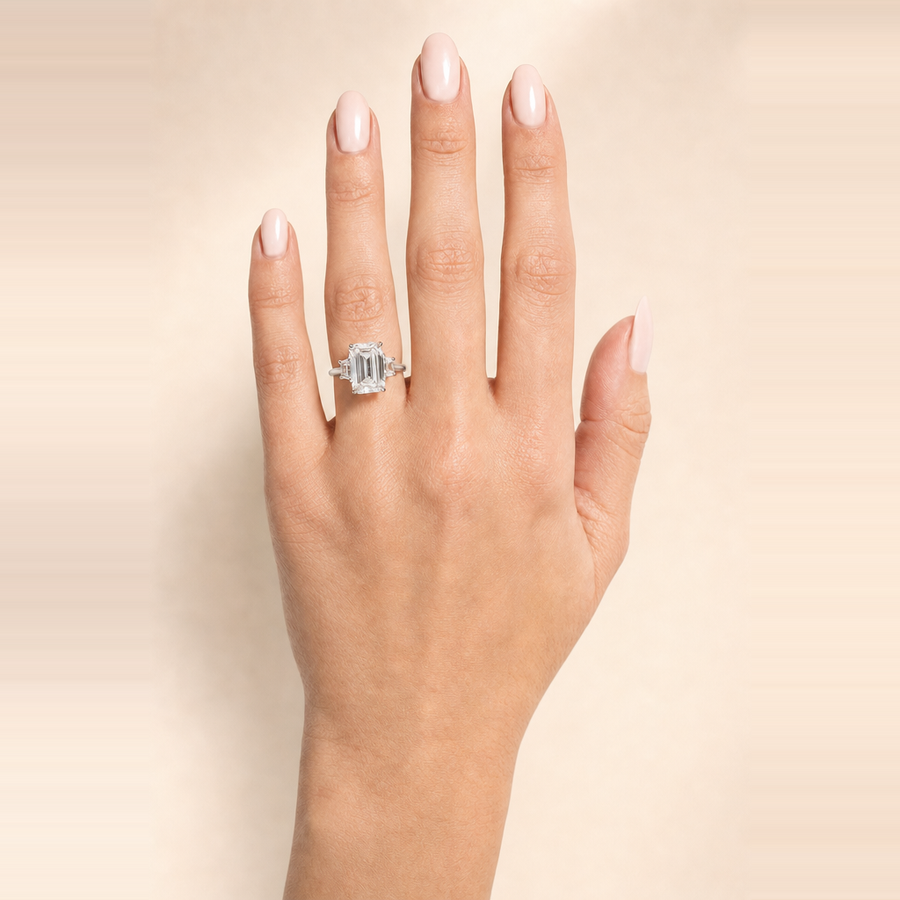 Three-Stone Emerald & Trapezoid Engagement Ring &mdash; view 2