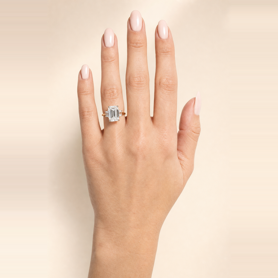 Three-Stone Emerald & Trapezoid Engagement Ring &mdash; view 4