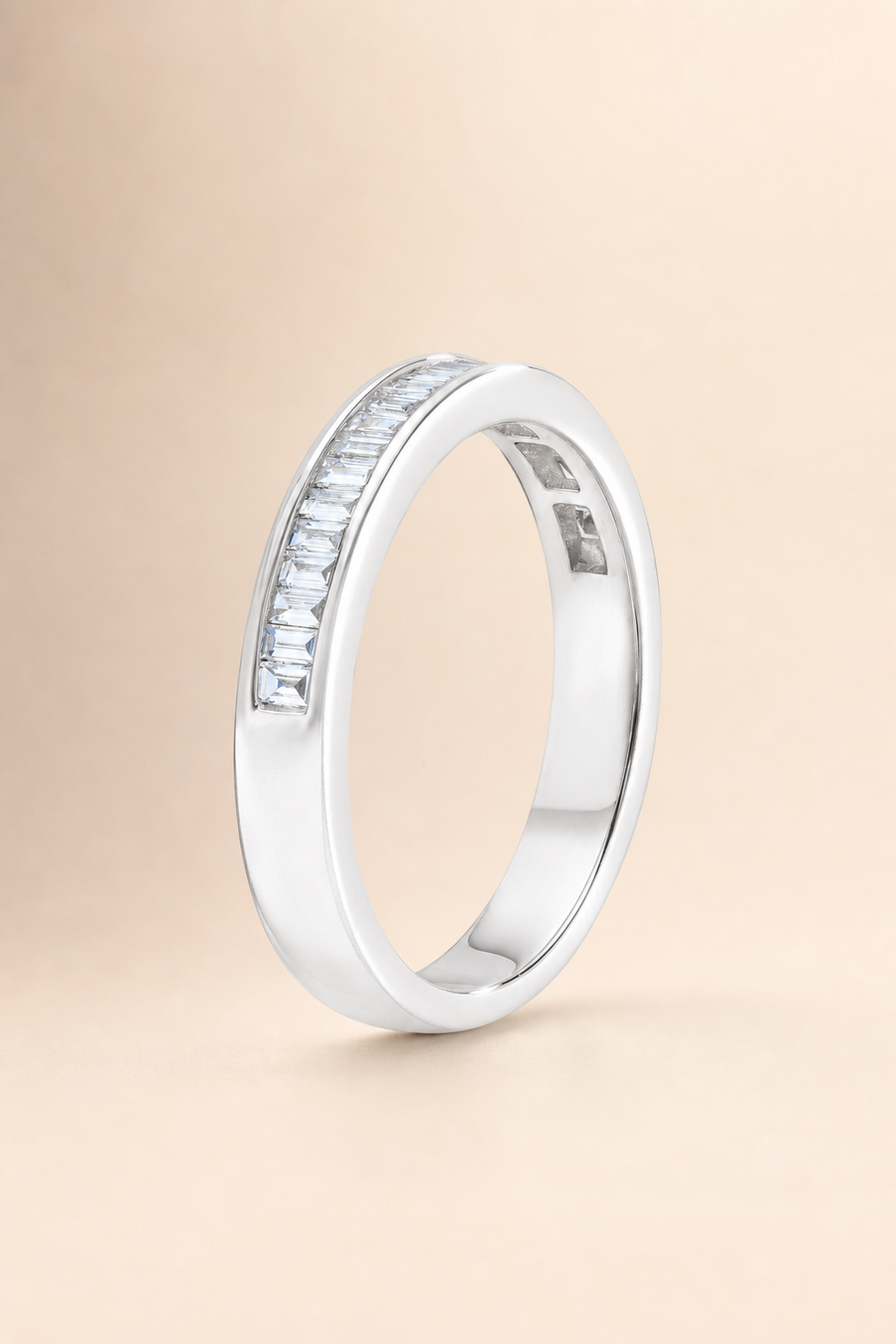 Baguette Channel Set Diamond Half Eternity Band &mdash; view 4