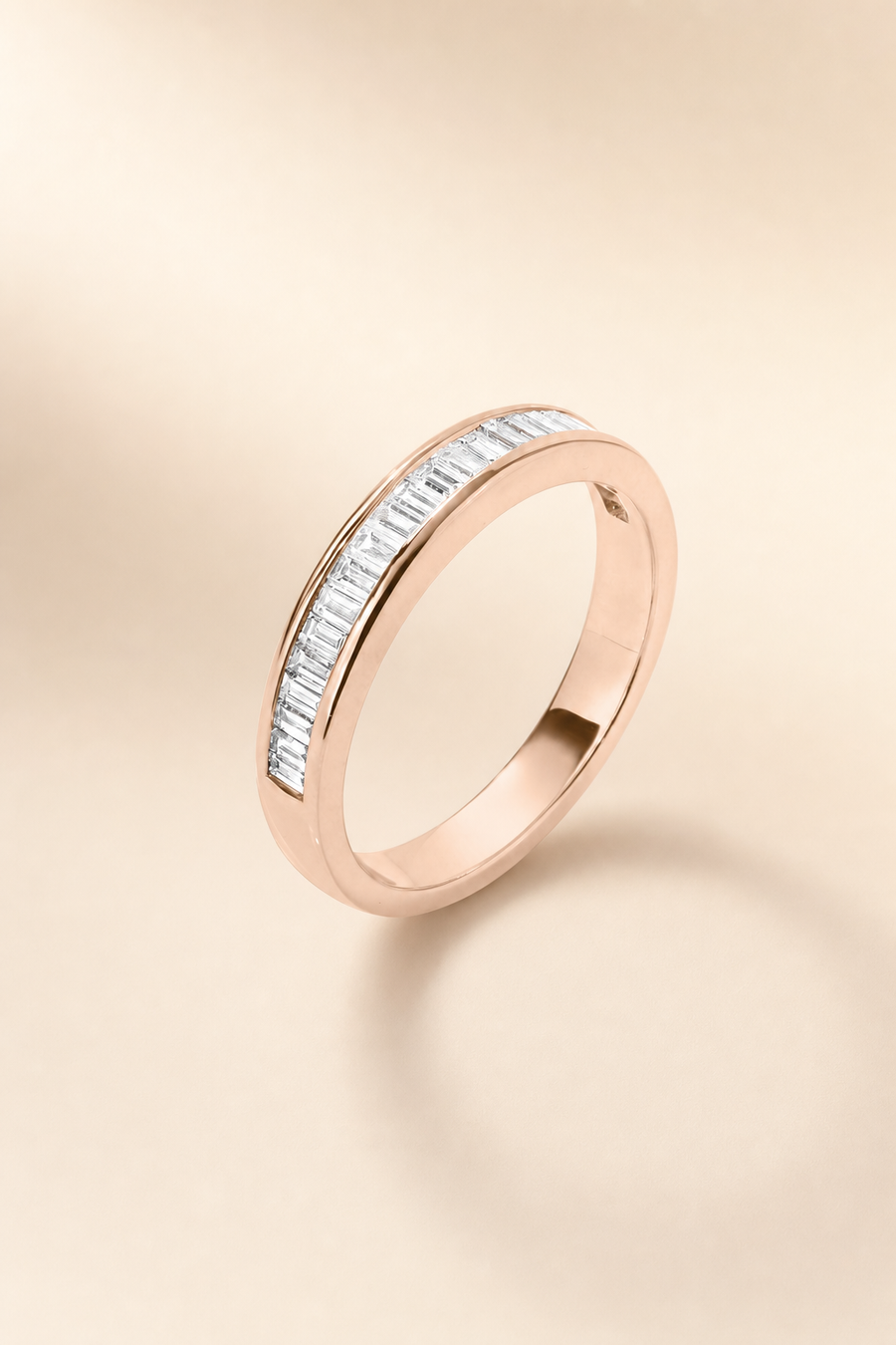 Baguette Channel Set Diamond Half Eternity Band &mdash; view 6