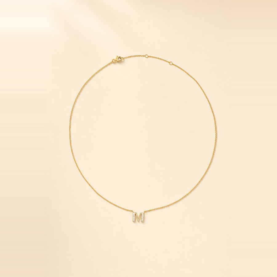 Baguette + Pavé Initial Necklace &mdash; view 5