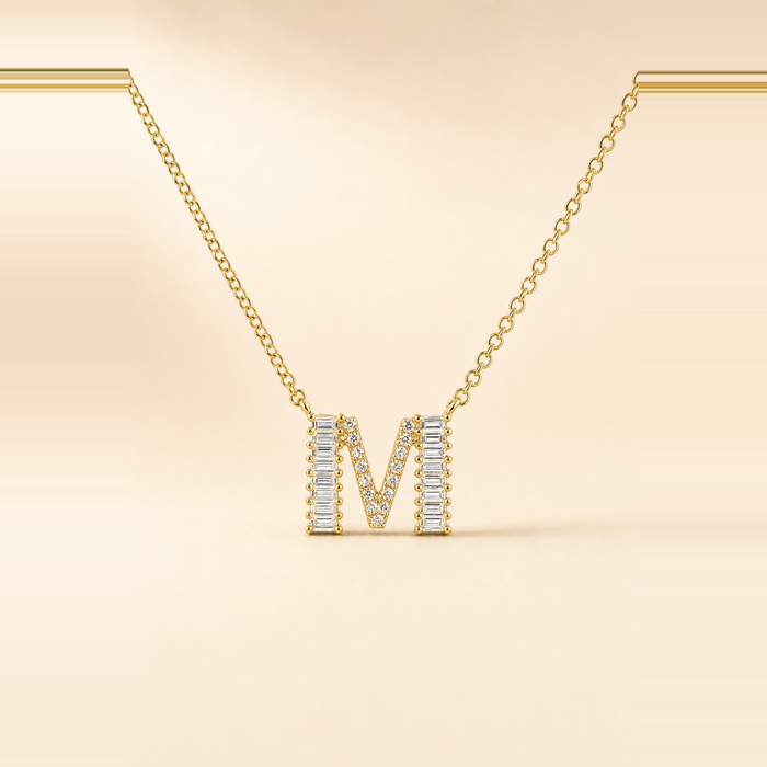 Baguette + Pavé Initial Necklace