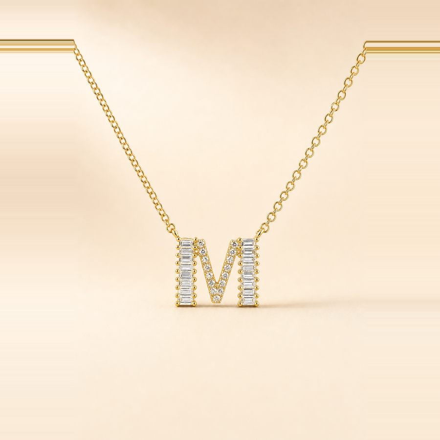 Baguette + Pavé Initial Necklace &mdash; view 1