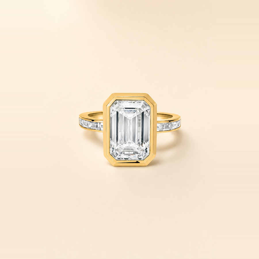 Emerald Bezel Set Diamond with Channel Set Band &mdash; view 1