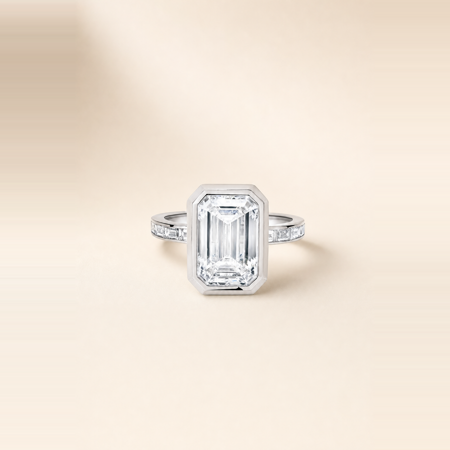 Emerald Bezel Set Diamond with Channel Set Band &mdash; view 2