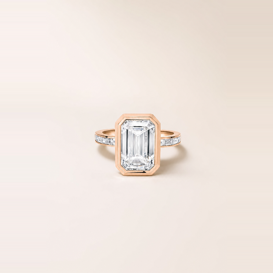 Emerald Bezel Set Diamond with Channel Set Band &mdash; view 10