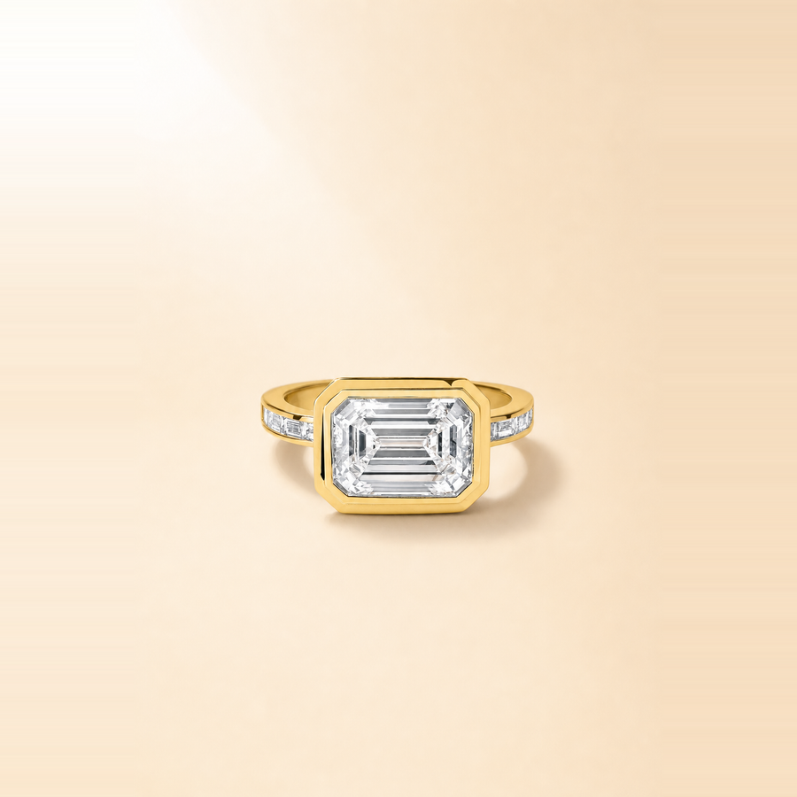 Emerald Bezel Set Diamond with Channel Set Band &mdash; view 5