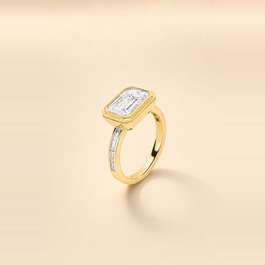 Emerald Bezel Set Diamond with Channel Set Band &mdash; view 6