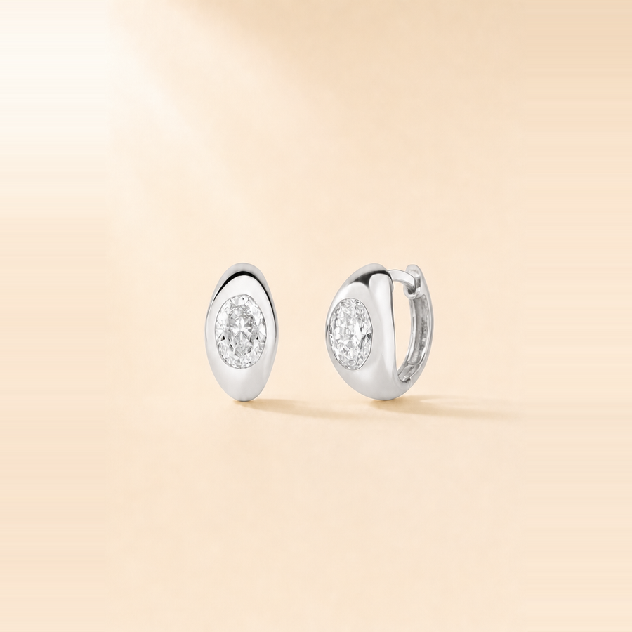 Bezel Diamond Huggies &mdash; view 2